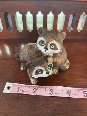 Vintage Homco 1454 Raccoon Ceramic Figurines Baby Raccoons